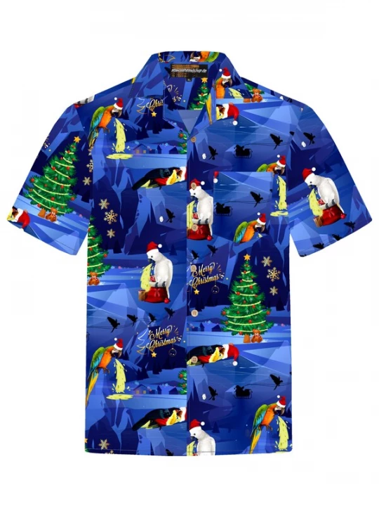 Foto van product Hawaiihemdshop.de Overhemd 'Hawaiihemd Christmas Parrots' blauw / geel / groen / rood
