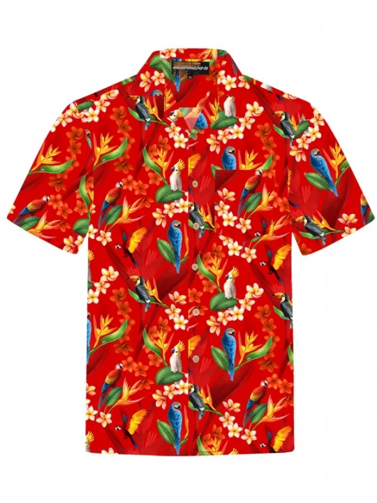Foto van product Hawaiihemdshop.de Overhemd 'Hawaiihemd "Flower Parrots"' lichtrood