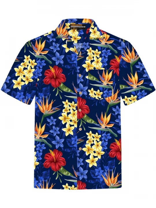 Foto van product Hawaiihemdshop.de Overhemd 'Hawaiihemd "Flowerful Summer (blue)"' donkerblauw
