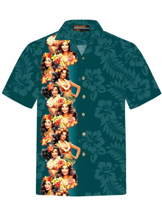 Foto van product Hawaiihemdshop.de Overhemd 'Hawaiihemd "Girls of Hawaii"' donkergroen