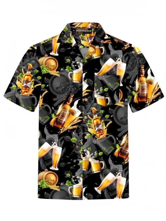 Foto van product Hawaiihemdshop.de Overhemd 'Hawaiihemd "Hawaiian Beer"' zwart