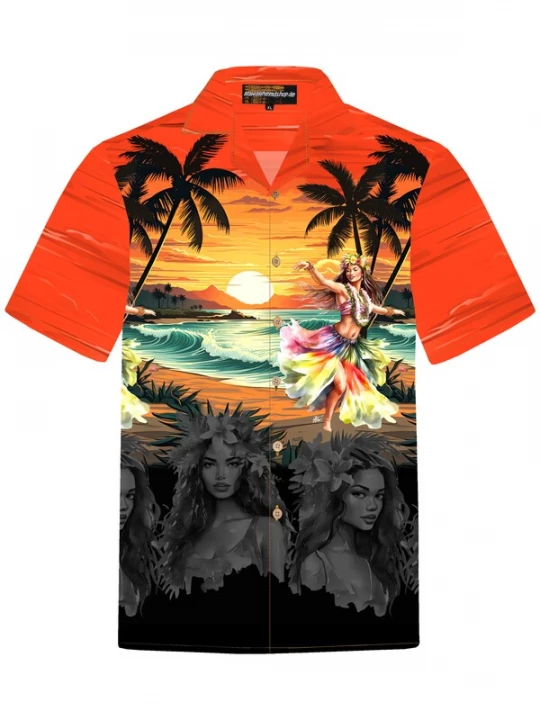 Foto van product Hawaiihemdshop.de Overhemd 'Hawaiihemd Hawaiian Girl' oranjerood