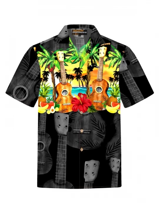 Foto van product Hawaiihemdshop.de Overhemd 'Hawaiihemd Hawaiian Ukulele' zwart