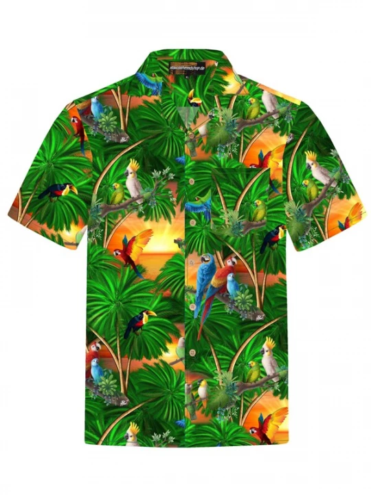 Foto van product Hawaiihemdshop.de Overhemd 'Hawaiihemd "Jungle Parrots"' groen