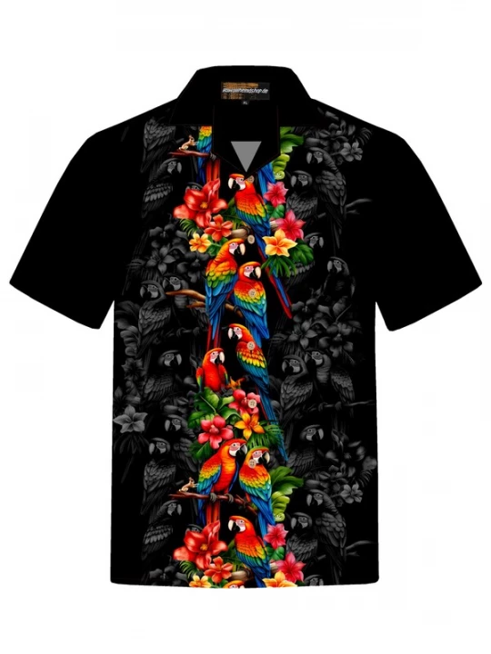 Foto van product Hawaiihemdshop.de Overhemd 'Hawaiihemd Parrots Elegance' zwart