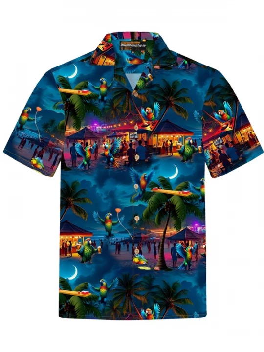 Foto van product Hawaiihemdshop.de Overhemd 'Hawaiihemd Party Parrots' donkerblauw