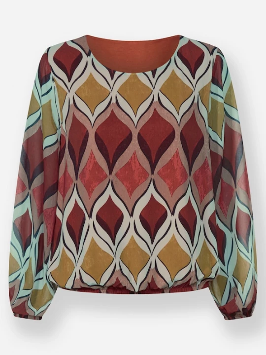 Foto van product heine Blouse lichtblauw / bruin / mandarijn / robijnrood