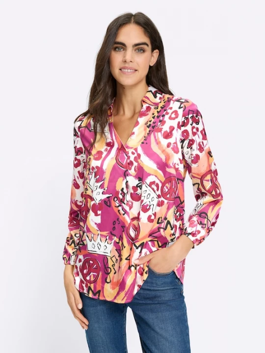Foto van product heine Blouse oranje / fuchsia / wit