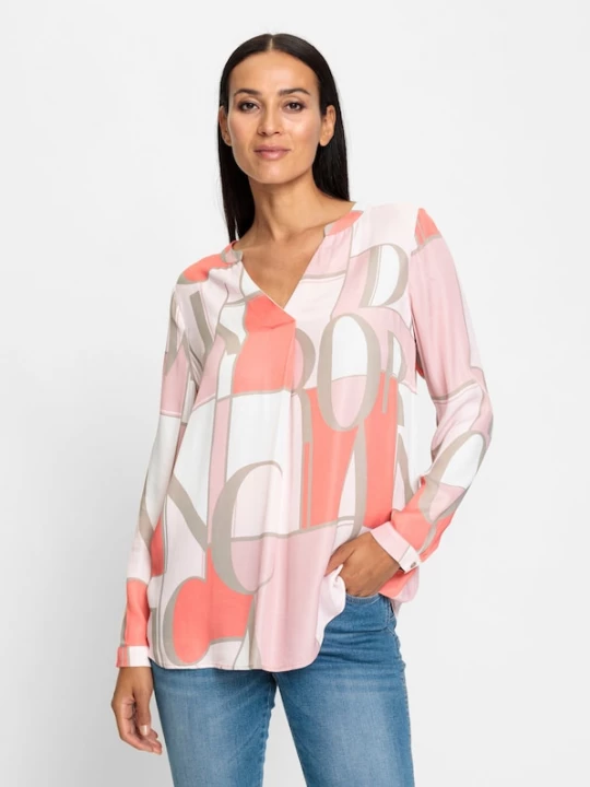 Foto van product heine Blouse taupe / koraal / rosa / wit