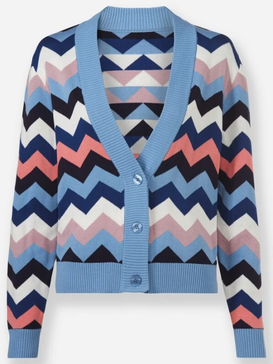 Foto van product heine Gebreid vest hemelsblauw / koraal / zwart / wit