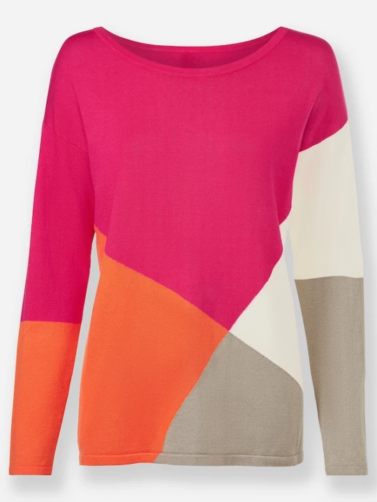 Foto van product heine Trui donkerbeige / oranje / pink / wit