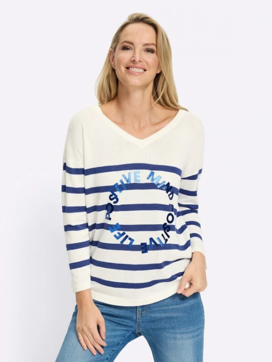 Foto van product heine Trui ecru / royal blue / koningsblauw