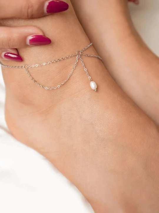 Foto van product Hey Happiness Voetsieraden 'Pearl Drop Layered' zilver
