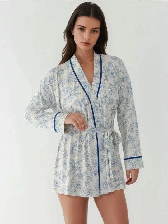 Foto van product Hiccup Badjas kort blauw / wit