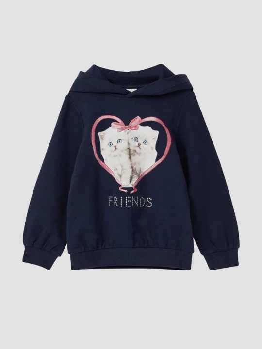 Foto van product Hoodie met print op voorkant en edelstenen s.Oliver blauw