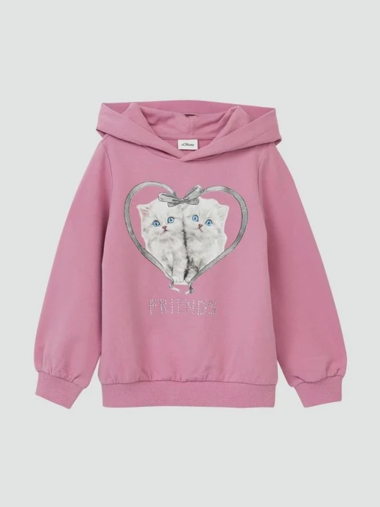 Foto van product Hoodie met print op voorkant en edelstenen s.Oliver roze