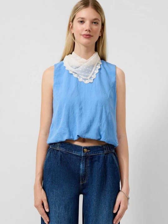 Foto van product Hooggesloten blouse met ballonzoom QS blauw