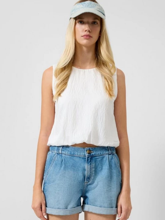 Foto van product Hooggesloten blouse met ballonzoom QS wit