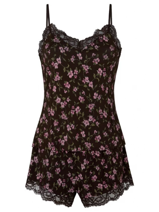 Foto van product Hunkemöller Korte pyjama 'Nana' bruin / olijfgroen / rosa