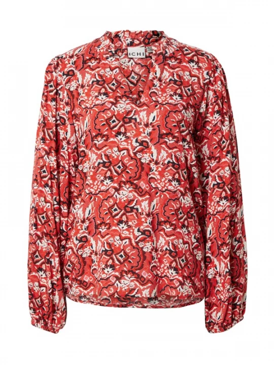 Foto van product ICHI Blouse 'IH VERA' bloedrood / cranberry / zwart / wit