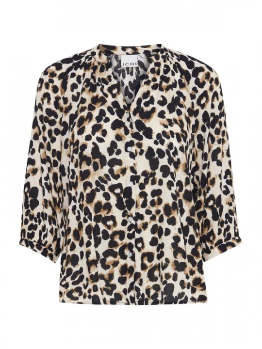 Foto van product ICHI Blouse 'IHMarrakech' lichtbruin / zwart / wit