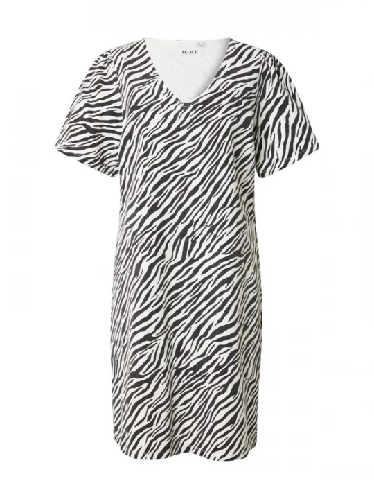 Foto van product ICHI Jurk 'IH ZEBRA' zwart / wit