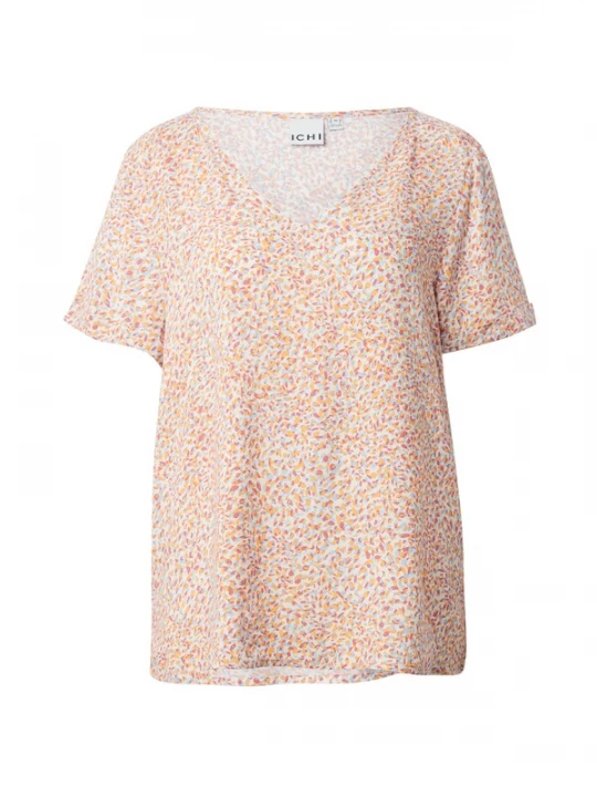 Foto van product ICHI Shirt 'VERA' lichtblauw / oranje / watermeloen rood / wit