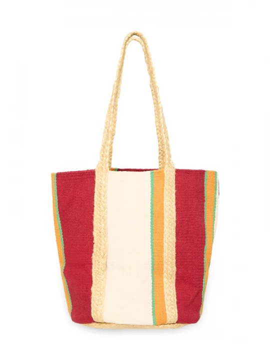 Foto van product ICHI Strandtas 'IAELISABETH' beige / turquoise / safraan / rood