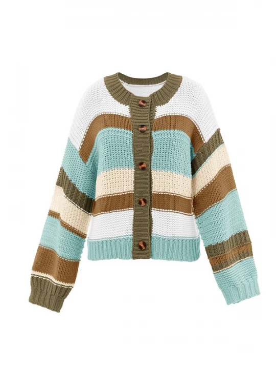 Foto van product Imily Bela Gebreid vest aqua / karamel / olijfgroen / wit