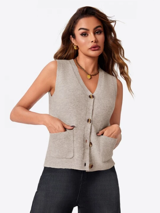 Foto van product Imily Bela Gebreide bodywarmer beige gemêleerd