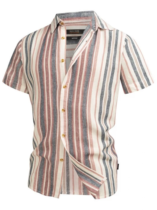 Foto van product INDICODE JEANS Overhemd 'Kiss' petrol / pastelrood / wit