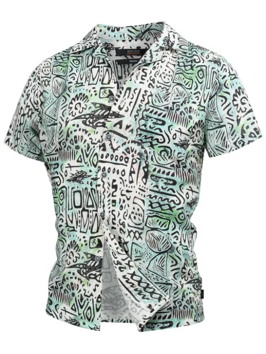 Foto van product INDICODE JEANS Overhemd 'Milky' aqua / lichtgroen / zwart / wit
