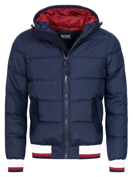 Foto van product INDICODE JEANS Winterjas 'Bacon' marine / donkerrood / wit