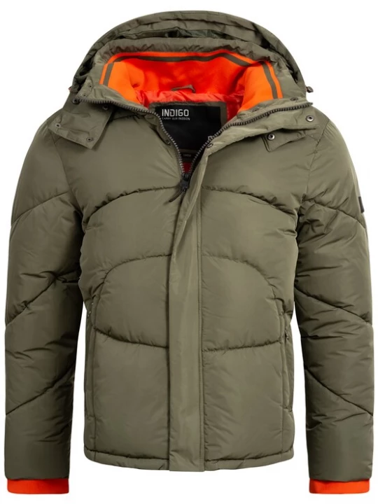 Foto van product INDICODE JEANS Winterjas 'Dunlap' olijfgroen / oranje