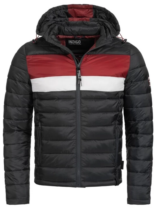 Foto van product INDICODE JEANS Winterjas 'Hampshire' bloedrood / zwart / wit