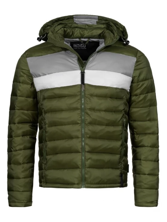 Foto van product INDICODE JEANS Winterjas 'Hampshire' lichtgrijs / olijfgroen / wit