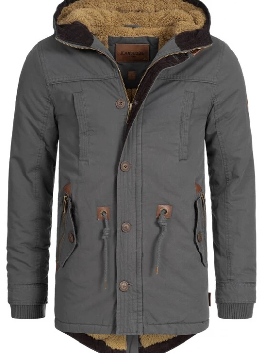 Foto van product INDICODE JEANS Winterparka 'Barge' donkerbruin / basaltgrijs / olijfgroen