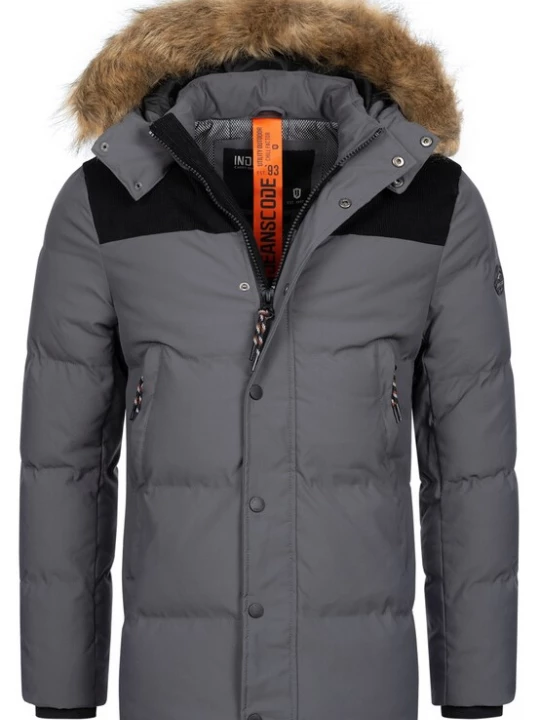 Foto van product INDICODE JEANS Winterparka 'Hexyl' lichtbruin / donkergrijs / zwart