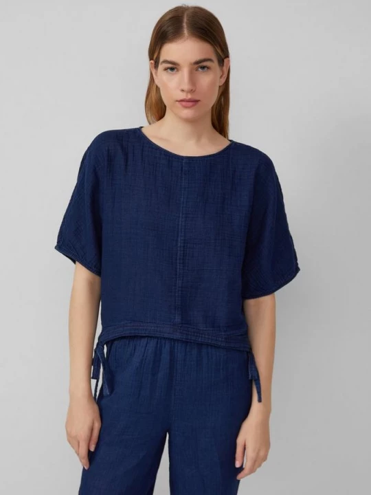 Foto van product Indigo-dyed blouse met korte vleermuismouwen s.Oliver blauw