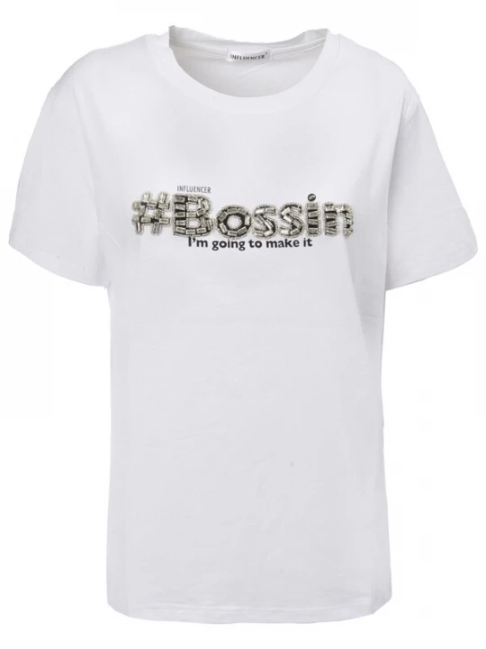 Foto van product Influencer Shirt 'Bossing' zwart / zilver / wit