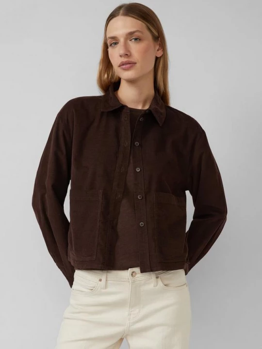 Foto van product Ingekorte blouse van fijn ribfluweel met opgezette zakken s.Oliver bruin