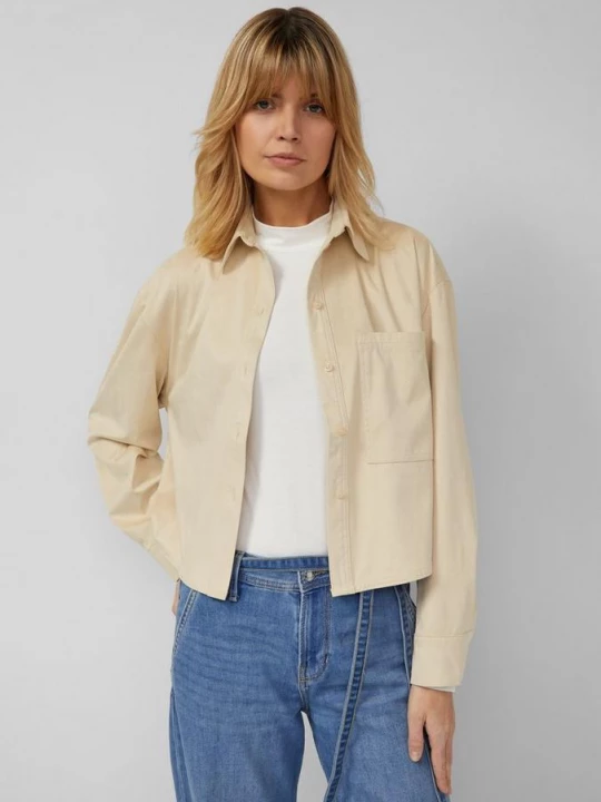 Foto van product Ingekorte overhemdblouse in velourslook s.Oliver beżowy