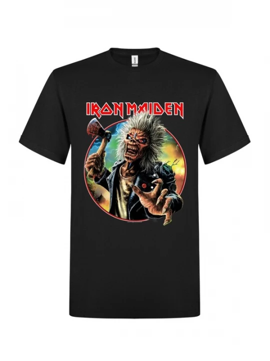 Foto van product Iron Maiden Shirt 'Iron Maiden Axe Eddie Red White Circle Back and Front T-Shirt' zwart