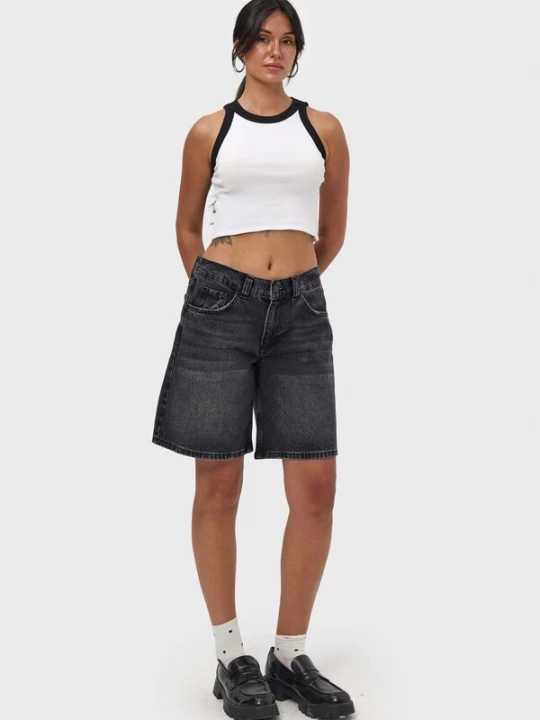 Foto van product IT'S BASIC Jeans 'ELASTICATED BAGGY DENIM SHORT' black denim