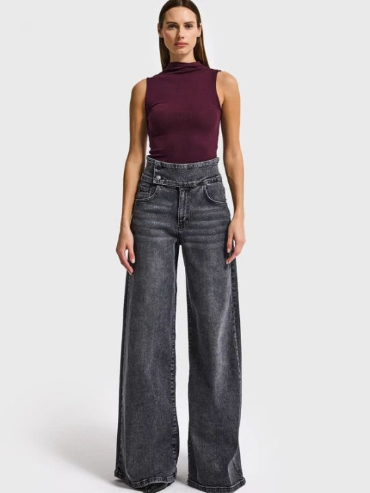 Foto van product IT'S BASIC Jeans 'Palazzo Mid Rise Jeans (Lenght 32)' stone grey