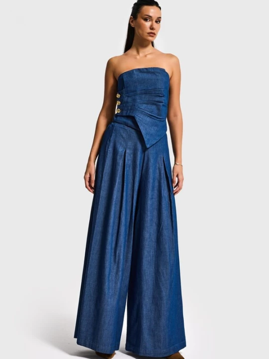Foto van product IT'S BASIC Jeans 'WIDE MID RISE JEANS (Lenght 26)' royal blue / koningsblauw