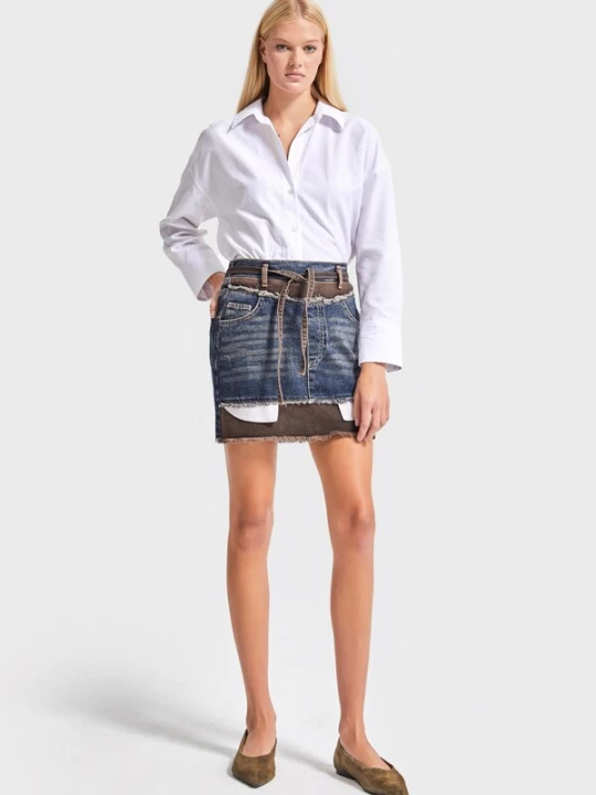 Foto van product IT'S BASIC Rok 'Layered Mini Denim Skirt' blauw denim