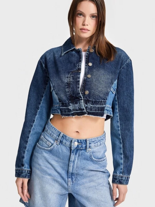 Foto van product IT'S BASIC Tussenjas 'Cropped Denim Jacket' nachtblauw