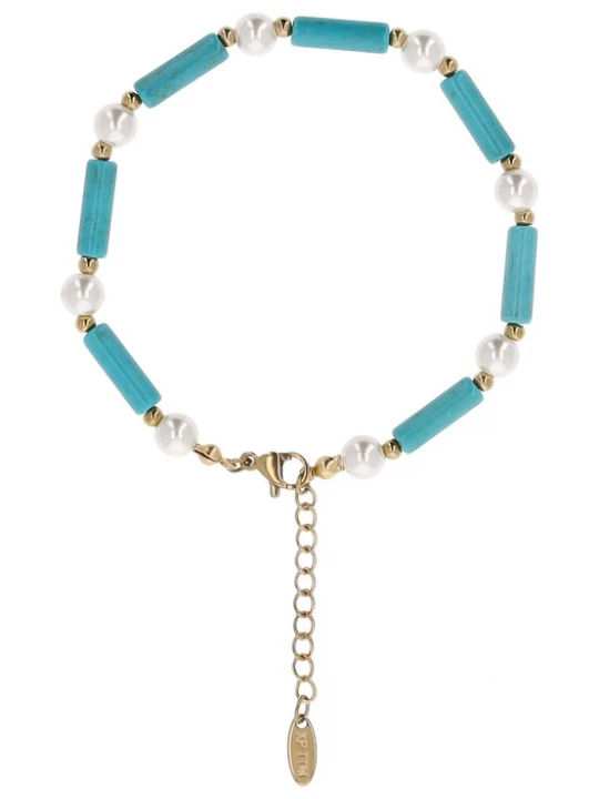 Foto van product IZIA Armband turquoise / goud / parelwit
