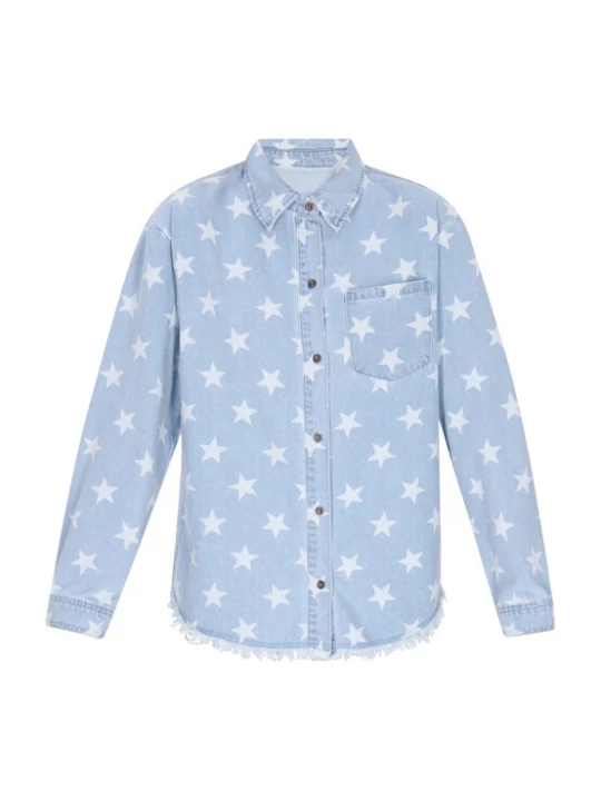 Foto van product IZIA Blouse blauw denim / wit